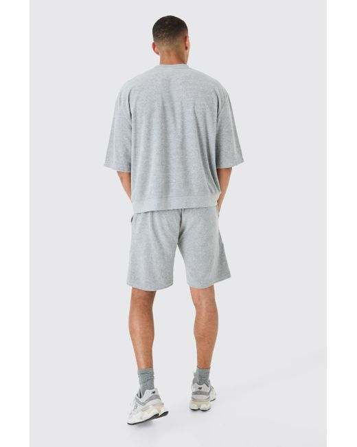 BoohooMAN Gray Short Sleeve Oversized Boxy Towelling Sweatshirt for men
