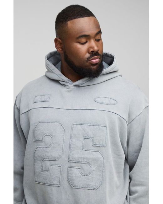 BoohooMAN Plus kastiger Oversize Trainingsanzug mit Acid-Waschung in Gray für Herren