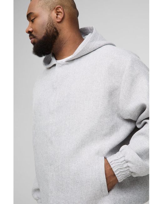 BoohooMAN Plus Bouclee-Jacke mit Kapuze in Gray für Herren