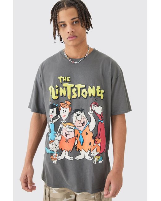 BoohooMAN Gray Oversized The Flintstones License T-shirt for men