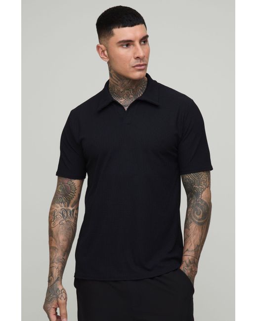 BoohooMAN Tall strukturiertes Slim-Fit Poloshirt in Blue für Herren
