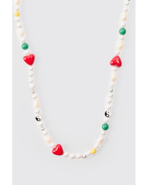 BoohooMAN Bead And Pearl Necklace in Red für Herren