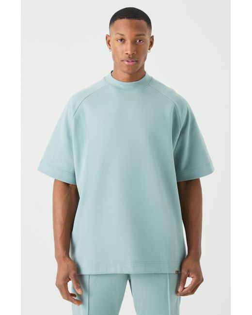 BoohooMAN Green Man Oversized Extended Neck Raglan Heavy Interlock T-shirt for men