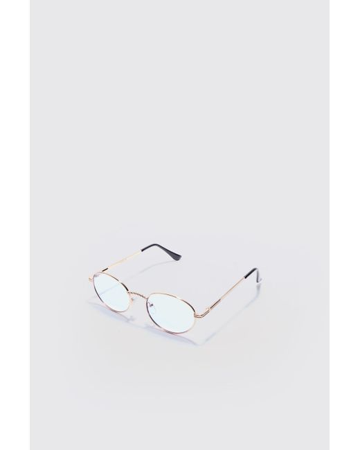 BoohooMAN Blue Oval Metal Frame Sunglasses In Lilac for men