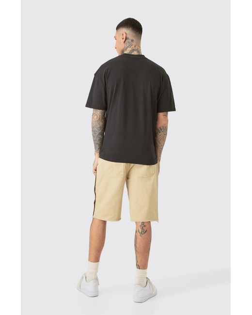 BoohooMAN Natural Tall Fixed Wasit Washed Twill Carpenter Relaxed Short for men