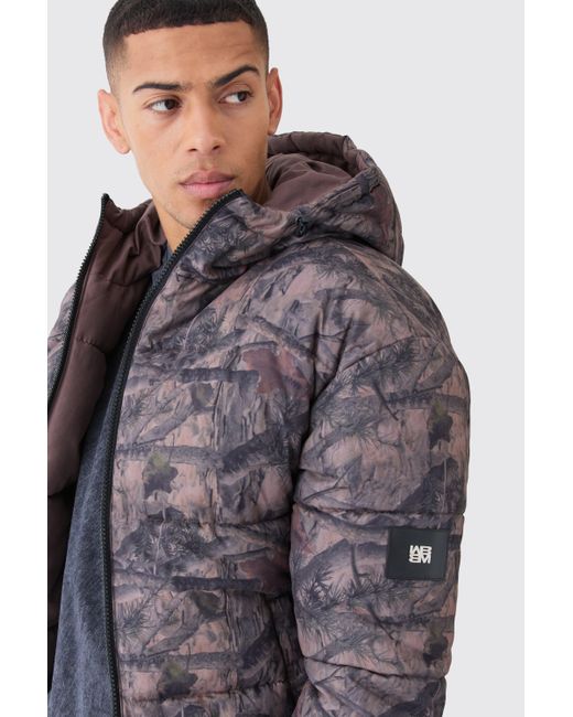 BoohooMAN Brown Reversible Camo Puffer Jacket for men