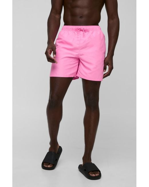 BoohooMAN Pink Mid Length Swim Trunks for men