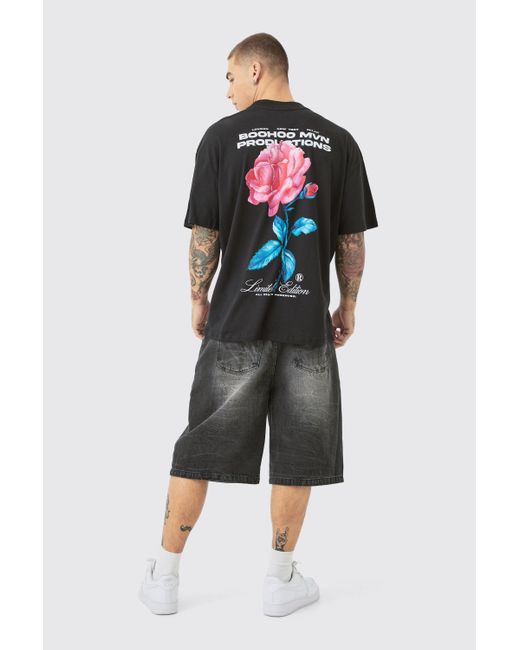 BoohooMAN Oversized Extended Neck Floral T-shirt in Gray für Herren