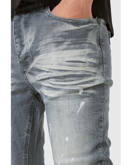 BoohooMAN Blue Super Skinny Stretch Ripped Jean In Dirty Wash for men