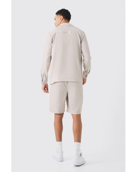 BoohooMAN Gray Soft Twill Overshirt And Short Set for men