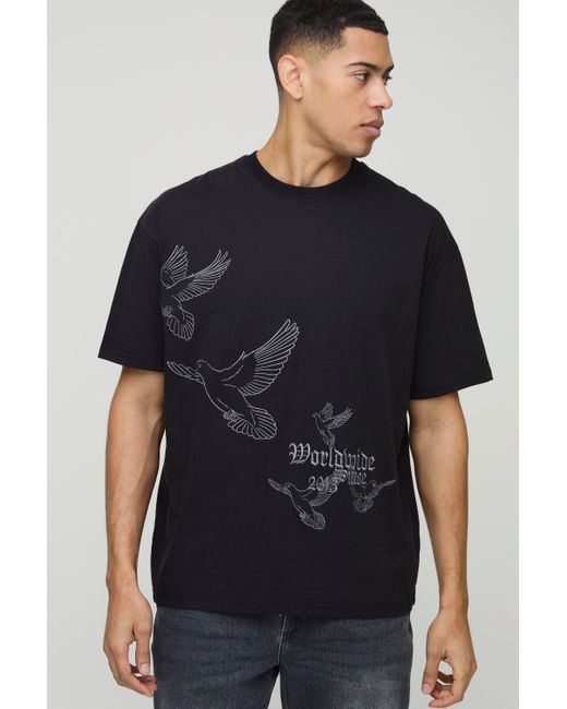 BoohooMAN Besticktes Oversize T-Shirt in Black für Herren
