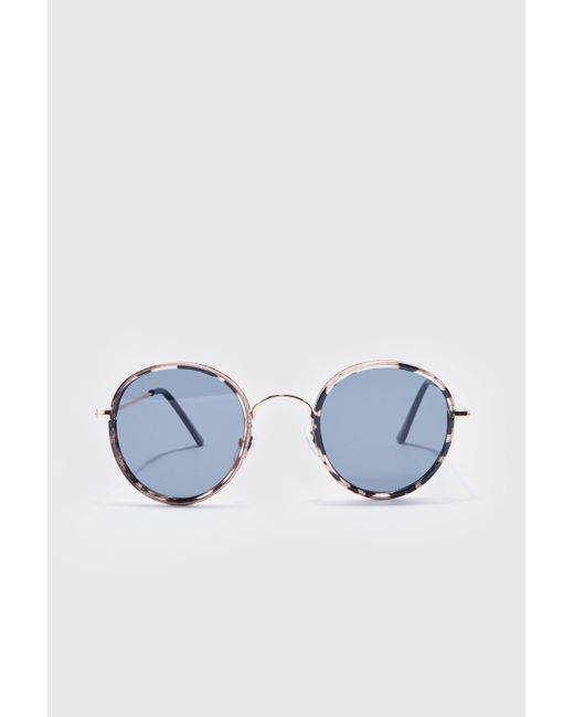 BoohooMAN Round Tortoise Shell Metal Sunglasses in Blue für Herren