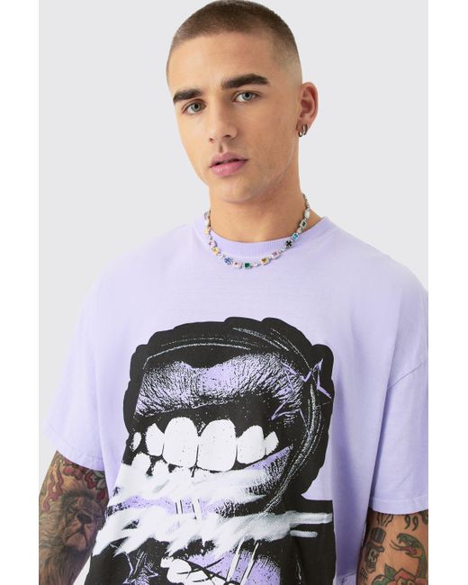 BoohooMAN Gray Oversized Washed Lip T-shirt for men