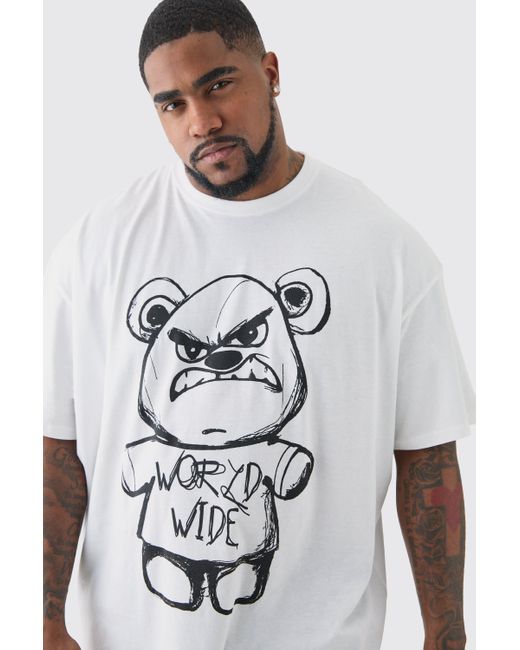 BoohooMAN Plus Oversized Evil Teddy T-shirt In White for men