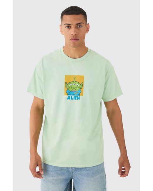 BoohooMAN Green Oversized Toy Story Disney License Wash T-shirt for men