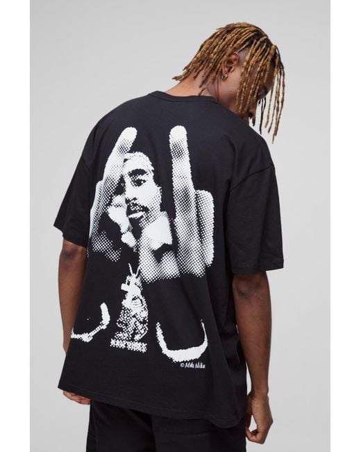 BoohooMAN Blue Tall Oversized Tupac License Print T-Shirt
