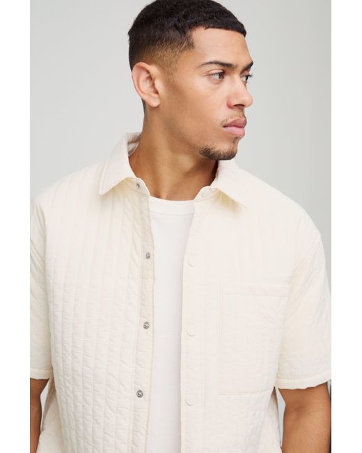 BoohooMAN Gestepptes Oversize Nylon-Hemd in White für Herren