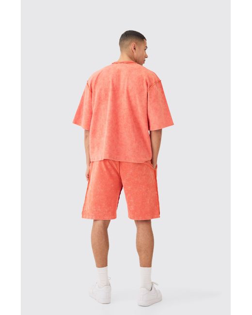 BoohooMAN Orange Loose Fit Reverse Loopback Printed Shorts for men
