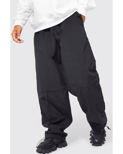BoohooMAN Crinkle Shell Cargo Trousers in Black (Blue) for Men | Lyst