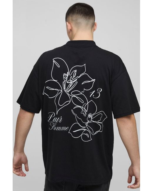 BoohooMAN Oversize T-Shirt mit Blumenprint in Black für Herren