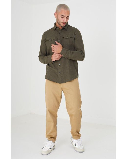 BoohooMAN Green Brave Soul Cotton Brushed Flannel Long Sleeve Shirt for men