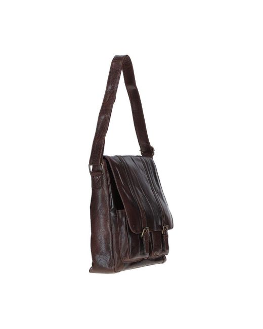 BoohooMAN Black Ashwood Leather Real Leather Messenger Bag With Front Buckle Pockets for men