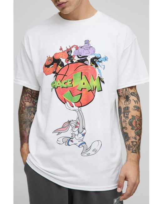BoohooMAN White Oversized Space Jam Monster License Printed T-shirt for men