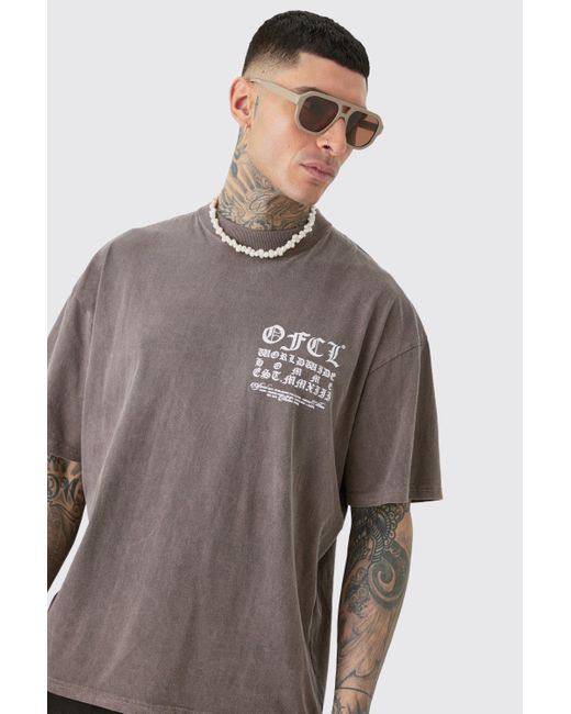 BoohooMAN Gray Tall Oversized Extended Neck Washed T-shirt for men
