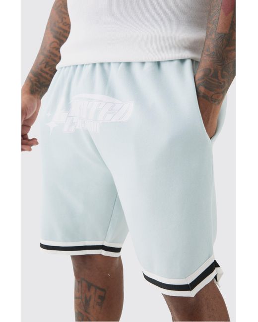 BoohooMAN White Plus Loose Fit Limited Basketball Short In Lt Blue for men