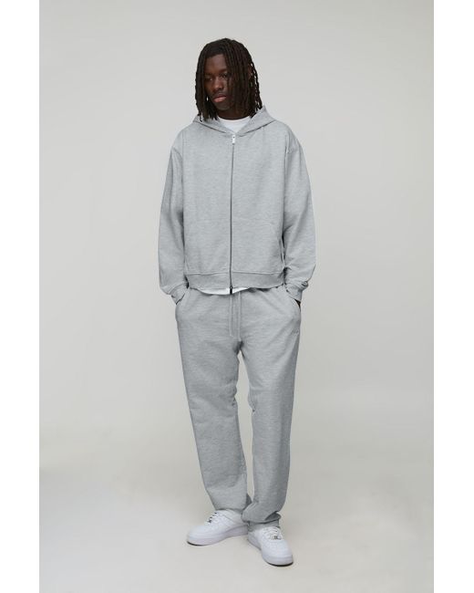 BoohooMAN Men's Gray Oversized Boxy Loopback Script Embroidered