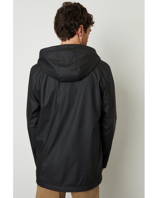BoohooMAN Black Threadbare Microfleece Lined Hooded Rubberised Raincoat for men