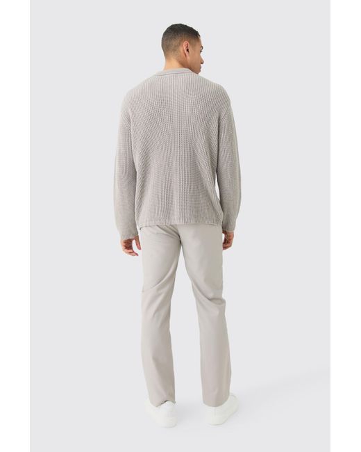 Boohoo Gray Regular Fit 1/4 Zip Funnel Fisherman Knit Sweater