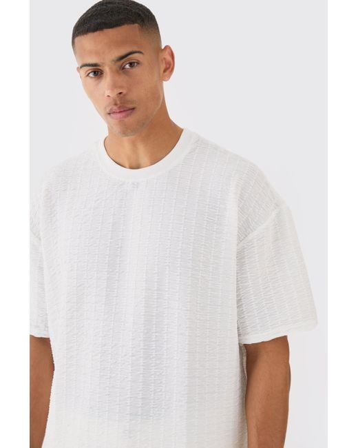 BoohooMAN White Oversized Boxy Pleated Texture T-shirt for men