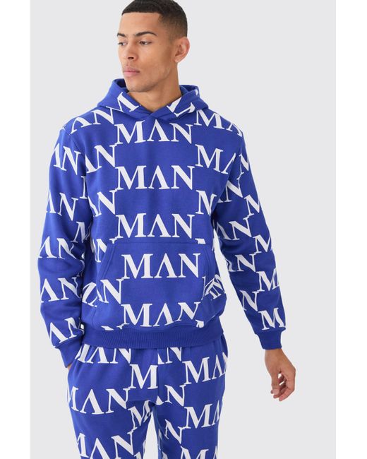 BoohooMAN Blue Roman All Over Print Hooded Tracksuit for men