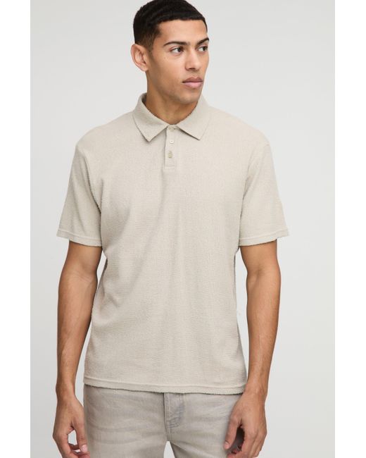 BoohooMAN White Regular Fit Natural Texture Concealed Placket Polo for men