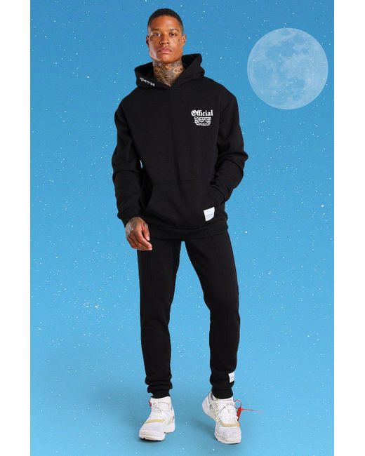 BoohooMAN Official Man Oversized Blossom Hooded Tracksuit in Black for Men - Lyst