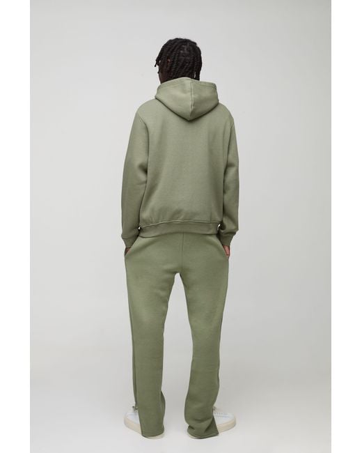 BoohooMAN Natural 330Gsm Regular Fit Split Hem Raw Edge Sweatpants for men