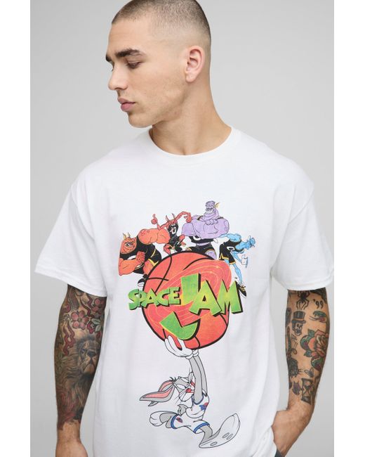BoohooMAN White Oversized Space Jam Monster License Printed T-shirt for men