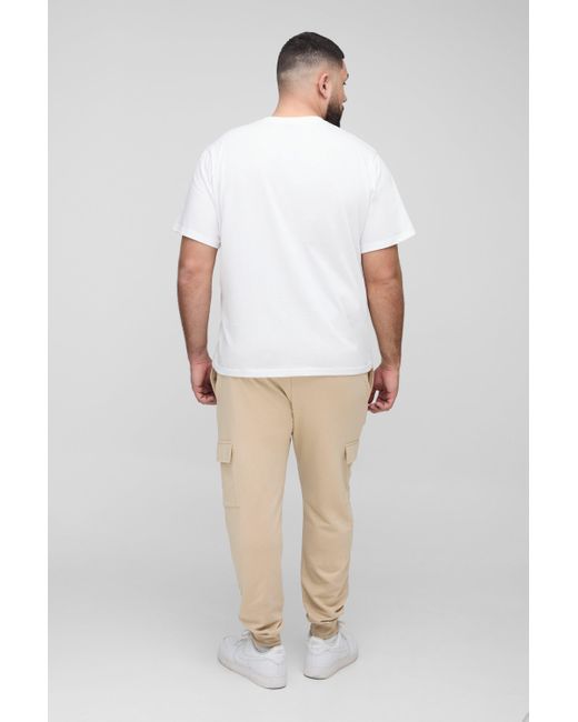 BoohooMAN Natural Plus 260Gsm Loopback Skinny Fit Basic Cargo Sweatpants for men
