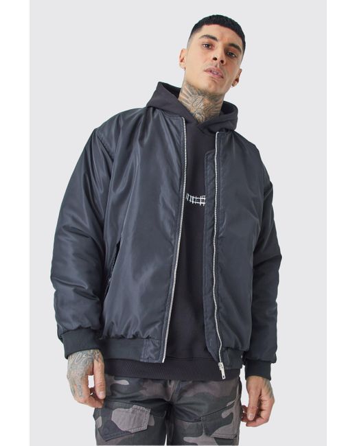 BoohooMAN Tall Oversized Nylon Bomber With Ruched Sleeves in Blue für Herren