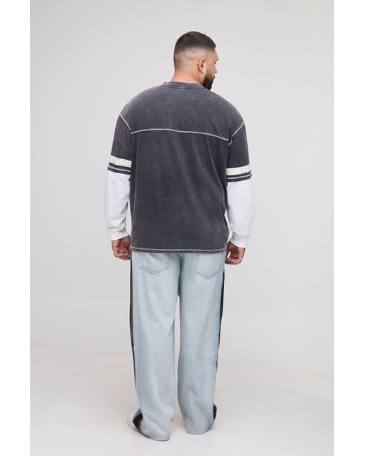 BoohooMAN Blue Plus Side Panel Relaxed Fit Jeans for men