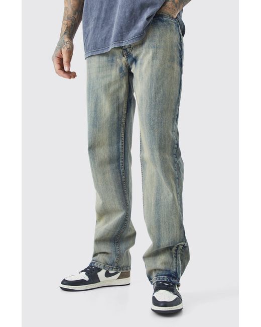 BoohooMAN Blue Tall Relaxed Rigid Zip Hem Jeans for men