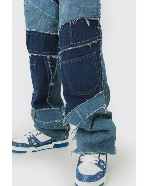 BoohooMAN Baggy Rigid Patchwork Waistband Detail Jean In Blue for men