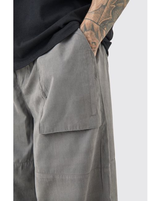 BoohooMAN Gray Tall Elasticated Waist Oversized Peached Cargo Pants for men