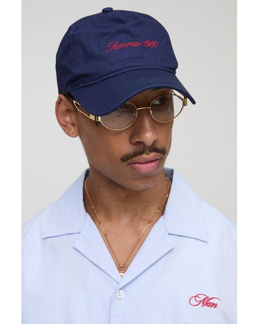 BoohooMAN Blue Slogan Embroidered Cap for men