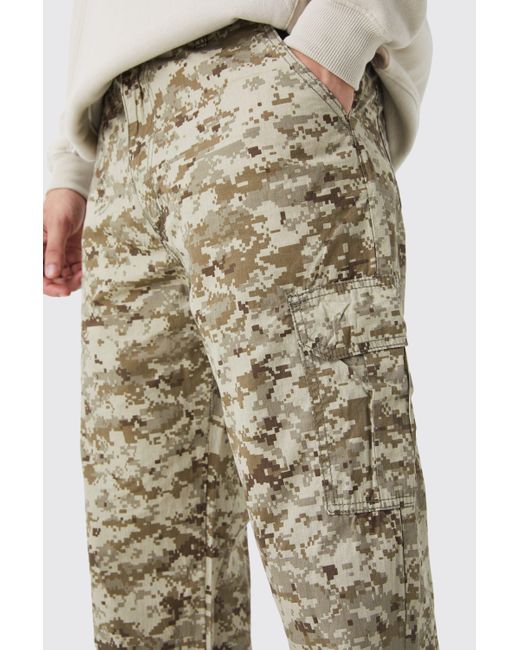 BoohooMAN Tall lockere Camouflage Cargo-Hose mit Schnür-Detail in Multicolor für Herren