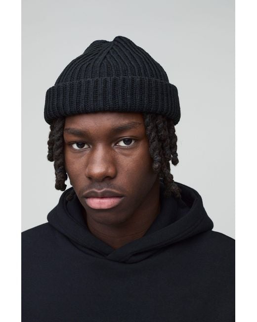 BoohooMAN Black Ribbed Micro Beanie for men
