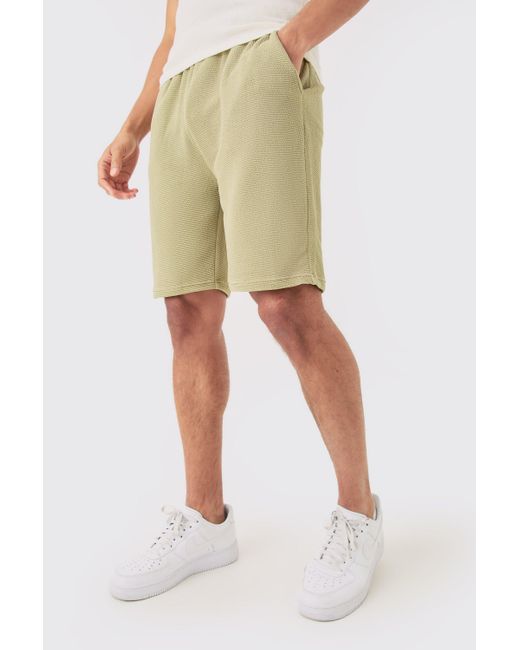 BoohooMAN Natural Loose Fit Mid Length Textured Shorts for men