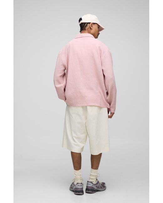 BoohooMAN Langärmliges Oversize Hemd mit Kragen in Pink für Herren