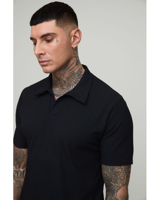 BoohooMAN Tall strukturiertes Slim-Fit Poloshirt in Blue für Herren